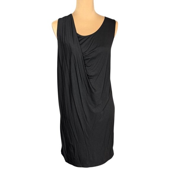 VINCE Sleeveless Asymmetrical Mini Dress Sz.M Black Draped Neck Minimalist - Picture 1 of 10